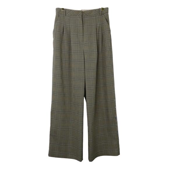 H&M High Rise Wide Leg Plaid Trousers Brown Plaid Houndstooth Size 8 Pants - Picture 2 of 6